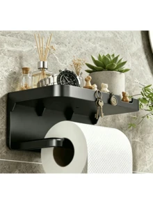 Suporte de parede para papel higiênico e celular, peça única, com adesivo não perfurado, disponível nas cores preto, branco e cinza. Simples e durável, feito de plástico ABS. Ideal para salas de estar, banheiros, cozinhas, escritórios, etc. - Multicolorido - Ver 5