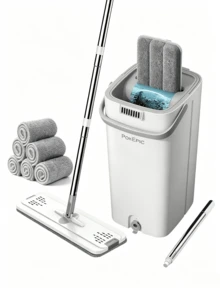 Mop And Bucket With Wringer Set, Flat Floor Cleaning Mop System With 6 Reusable Microfiber Pads, Wet & Dry Household Cleaning Tool For Home Essentials, Durable Floor Mop For Kitchen Bathroom - 1 cây lau nhà + 1 xô + 6 khăn lau nhà - Xem 10