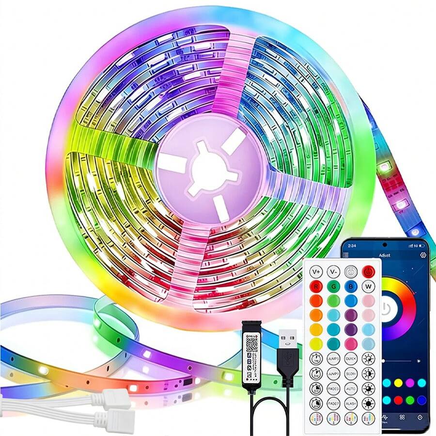 LED Light Strip With A 44-Key Remote Control, Supporting Remote Control Via App, Music Synchronization, Timing Function, Multi-Color Adjustment. Suitable For Decoration In Bedrooms And Living Rooms, Essential Lighting For Festive Parties. - ánh sáng đa sắc - Xem 1