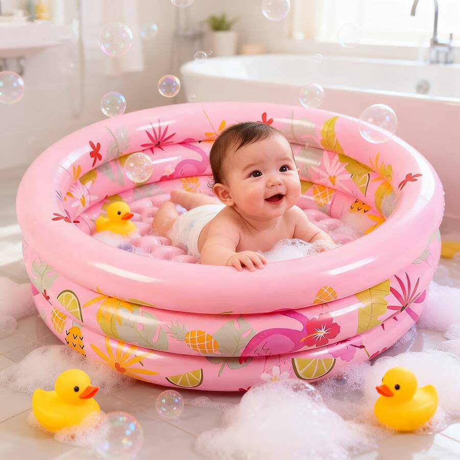Bể bơi bơm hơi cho trẻ em, bể bơi gia đình, bể bơi trẻ em đáy xốp PVC dày, họa tiết chim hồng hạc dễ thương làm bé vui vẻ hơn. - Nhiều màu - Xem 1
