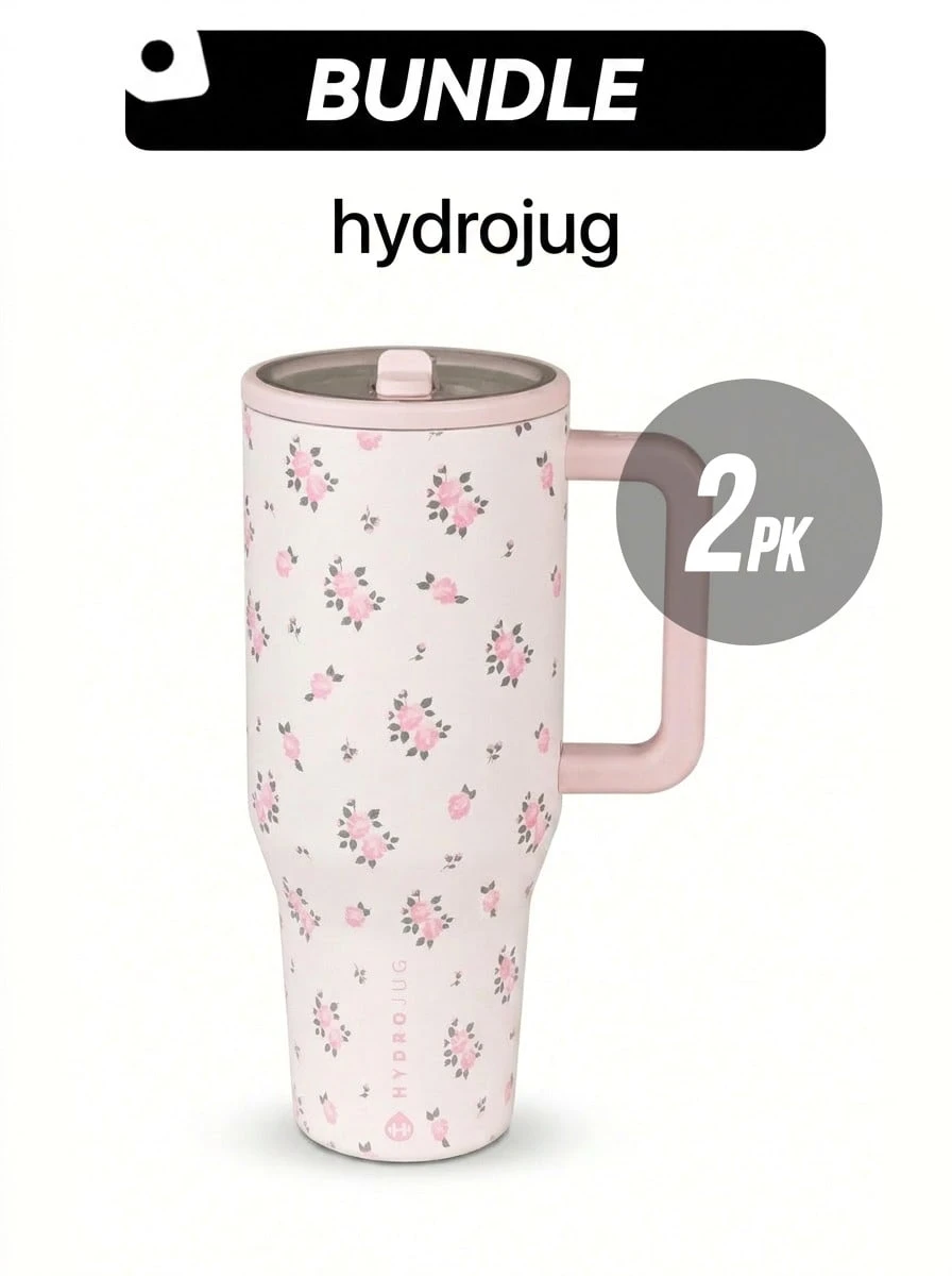HydroJug Traveler 40盎司运动水壶 2个装 便携式吸汗防漏轻便耐用多功能户外男女通用 粉色/白色 TRAV40OZWILD TRAV40OZWILD - 粉紅色/白色*2 - 查看 1