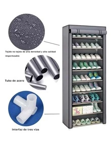 Shoe Organizer With 9 Compartments, Metal - Red - View 4