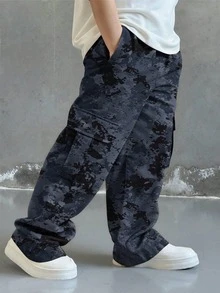 1pc Young BoyAmerican Camouflage All-Over Print Multi-Pocket Loose Straight Leg Cargo Pants, Streetwear Casual Trousers - Multicolor - View 3