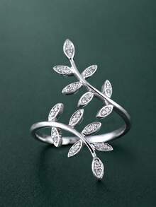 1pc Elegant Leaf-Shaped Cubic Zirconia Ring, Suitable For Teenage Girls As Birthday Gift, Party Accessory Or Daily Decoration - Silver - View 7