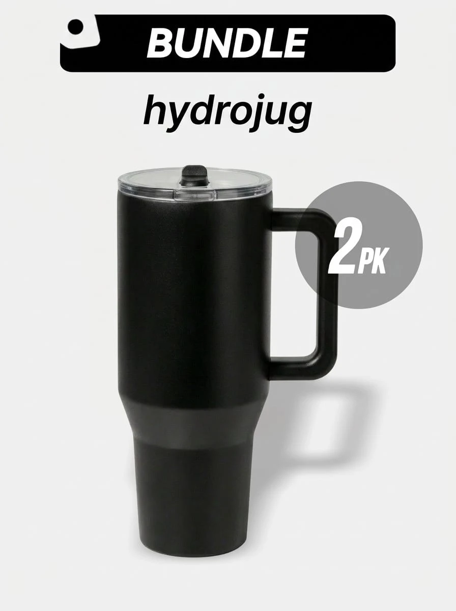 HydroJug 32盎司旅行运动水壶套装，便携式吸汗防漏，坚固耐用，易于清洗，男女通用，黑色，CUPCOLOSTDCUP3 - 黑色*2 - 查看 1
