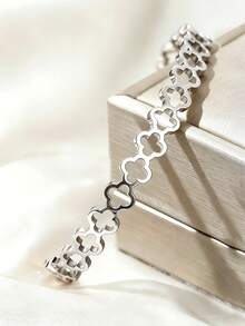 1pc Luxury Titanium Steel Open Bangle Bracelet, Versatile Fashion Accessory For Women - Silver - View 2