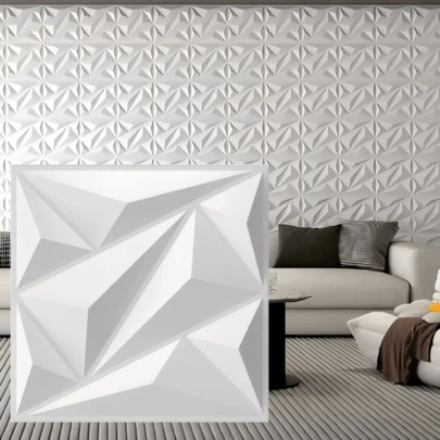 Paneles de pared 3D de PVC con diseño de diamante. 11.8 X 11.8" Blanco mate/Negro. Material, inodoro, ligero, fácil de instalar, resistente al fuego, impermeable y a prueba de humedad, adecuado para la decoración de paredes en hogares, habitaciones, baños, dormitorios y salas de estar.