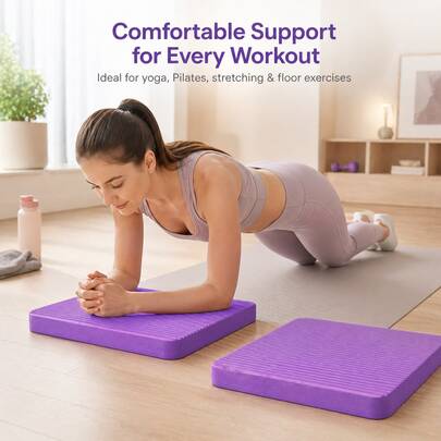2pcs Memory Foam Yoga Knee Pads, Non-Slip Sports Support Pad For Knees, Elbows, Wrists, Pilates Board Exercise Kneeling Mat, Size 43 X 30 Cm, Black/Purple