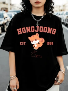 ATEEZS Hongjoong Squirrel Mascot Print T-Shirt, Casual K-Pop Idol Top - Black - View 6