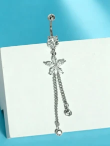 1 pieza Piercing de ombligo con colgante de 14G, joyería de piercing de acero inoxidable con flor de corazón de circonita cúbica, piercing de ombligo con colgante, joyería de piercing de ombligo para mujeres de 14 galgas, hipoalergénico, cadena larga - Piercing en el ombligo - Ver 8