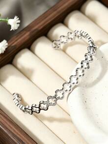 1pc Luxury Titanium Steel Open Bangle Bracelet, Versatile Fashion Accessory For Women - Silver - View 3