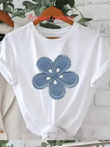 Graphic Print T-Shirt, Short Sleeve Crew Neck Casual Top For Summer & Spring, Women's Clothing - trắng - Xem 8