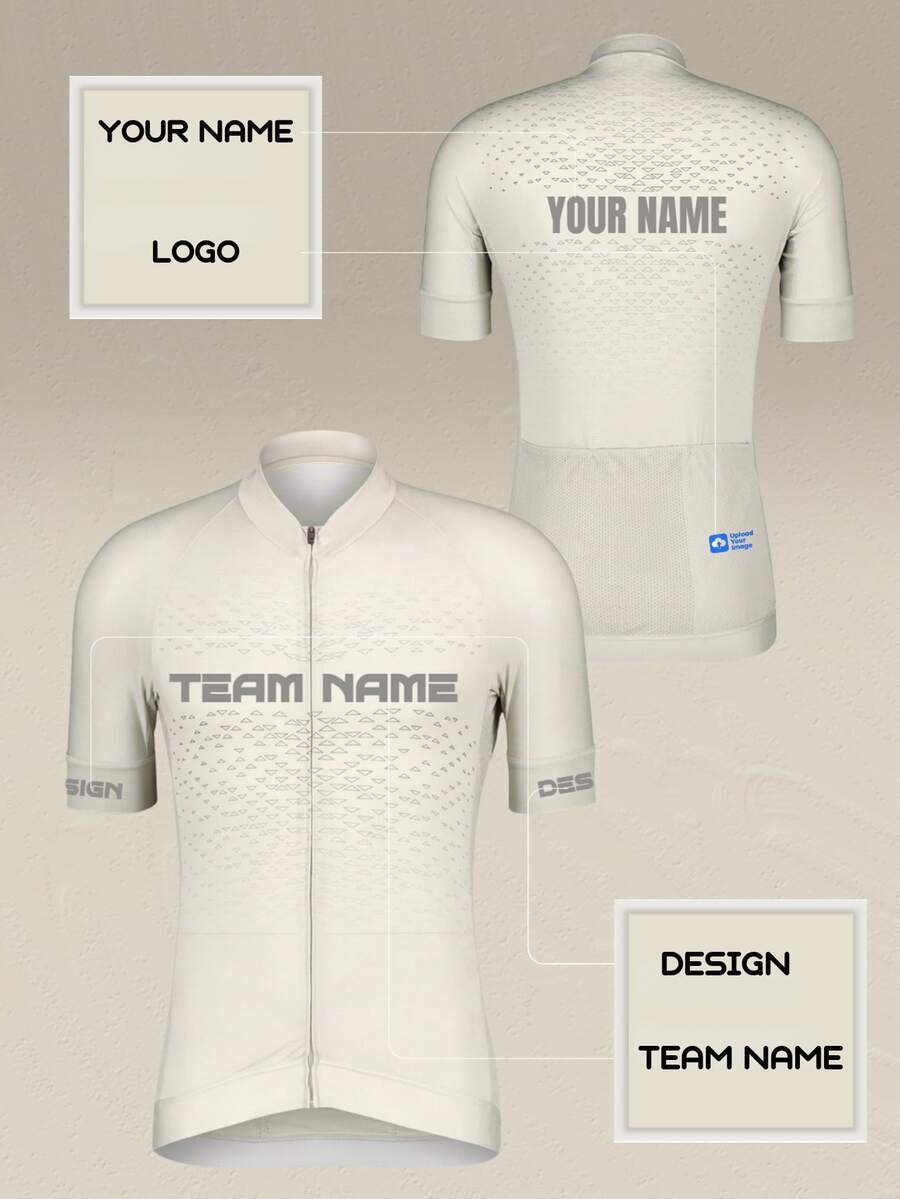 Custom Minimalist Cycling Jersey-Personalized Name&Team Logo Bike Shirt, Premium Off-White Professional Road Bicycle Apparel,Short Sleeve Cycling Top