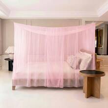 1pc Polyester Mesh Canopy Bed Cover, Portable Summer Mosquito Net, Suitable For Patio, Porch, Camping And Bedroom Decor, Lightweight And Breathable Design, Easy To Install Mosquito Net, Summer Bedding Accessory - Pink - View 2