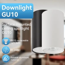 55*100mm GU10 表面安装筒灯（无光源），白色/黑色圆形，安装简便，硬线连接，适用于天花板/墙壁/展厅/阅览室/餐厅/酒吧/卧室/咖啡厅/餐厅/服装店/客厅/走廊/入口/楼梯间等场所，可根据需求选择尺寸，简约设计 - 黑色 圓形 不含光源 - 查看 3