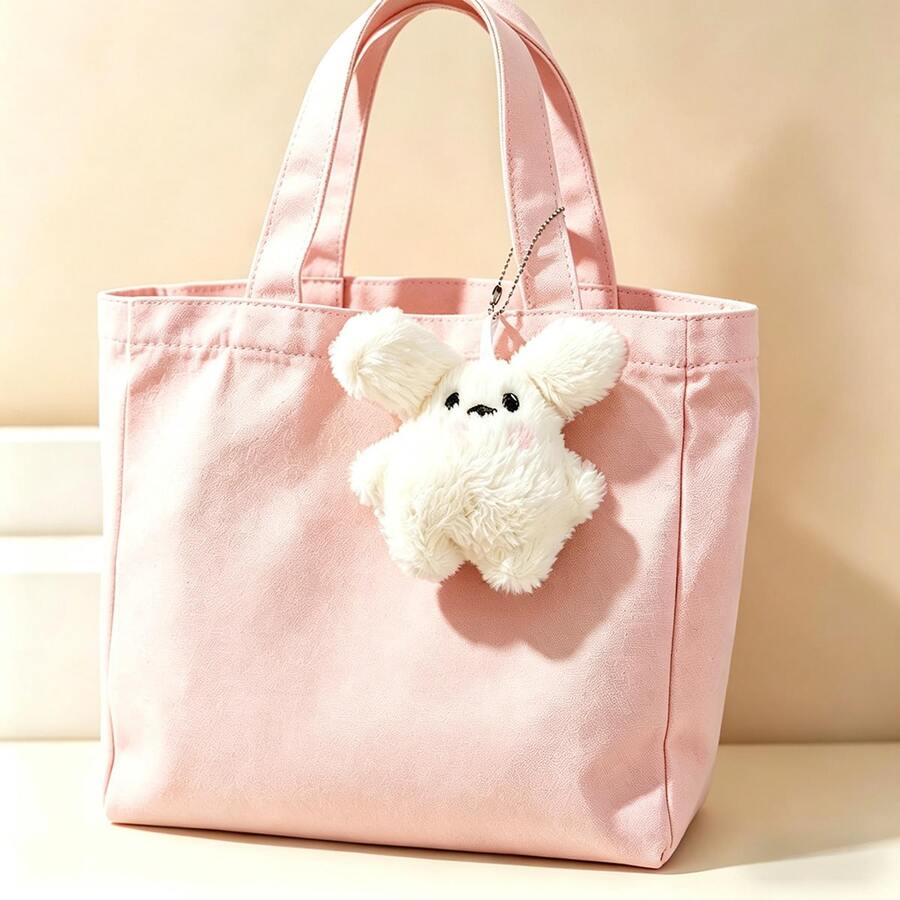 1pc Cute Cartoon Dog, Bear, Rabbit Plush Pendant, Soft Doll Keychain, Couple Bag Charm, Birthday Gift (Chain Style And Color Randomly Assorted Due To Production Batch Difference) - White - View 1