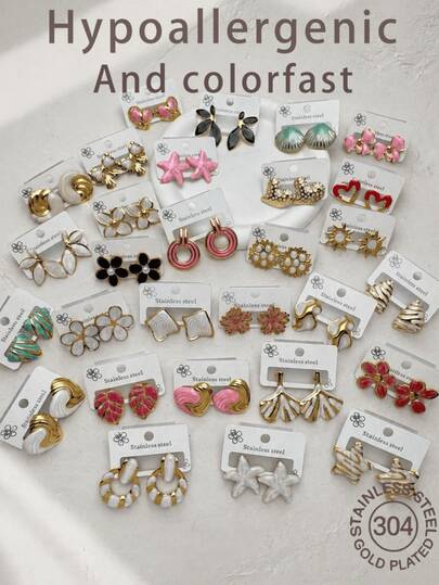 1/10/18 Pairs Of Exquisite And Elegant Stainless Steel Earrings, Fade-Resistant. Perfect For Daily Wear And Holiday Gifts For Teachers, Family, And Friends. Long Elegant Earrings, Accessories For Women, Gifts For Teachers.
