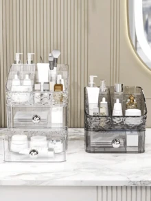 3/1 Pc Stackable Desktop Drawer Organizer Mixed Set - Light Luxury Ripple Acrylic Cosmetic Storage Box, Makeup Display Stand, Office Cosmetic Storage Case, Bathroom Countertop Cosmetic Storage Frame, Bathroom Decoration, Home Decoration. - Multicolor - View 7