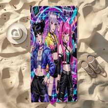 1条霓虹赛博朋克韩流女团印花超细纤维沙滩巾，速干不粘沙，轻便易携，方便收纳，可用作浴巾/泳池巾/健身巾，多用途 - 彩色 - 查看 11