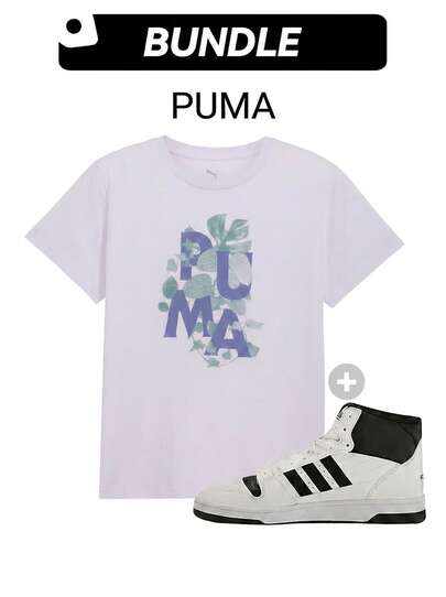 Botanical Tee & Women Walking Sneakers Set Break Start Cloud Lightweight Breathable Mesh Upper Anti-Slip Skin-Friendly Easy To Clean Daily Commuting After-Work Leisure Black IH7880