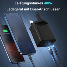 40W 快充，USB-C 充电器，Type-C + QC3.0 PD3.0 快充 USB-C 电源适配器，兼容 、Galaxy、Pixel、iPad、安卓手机，便携式设计（黑色，1 个装） - 查看 5