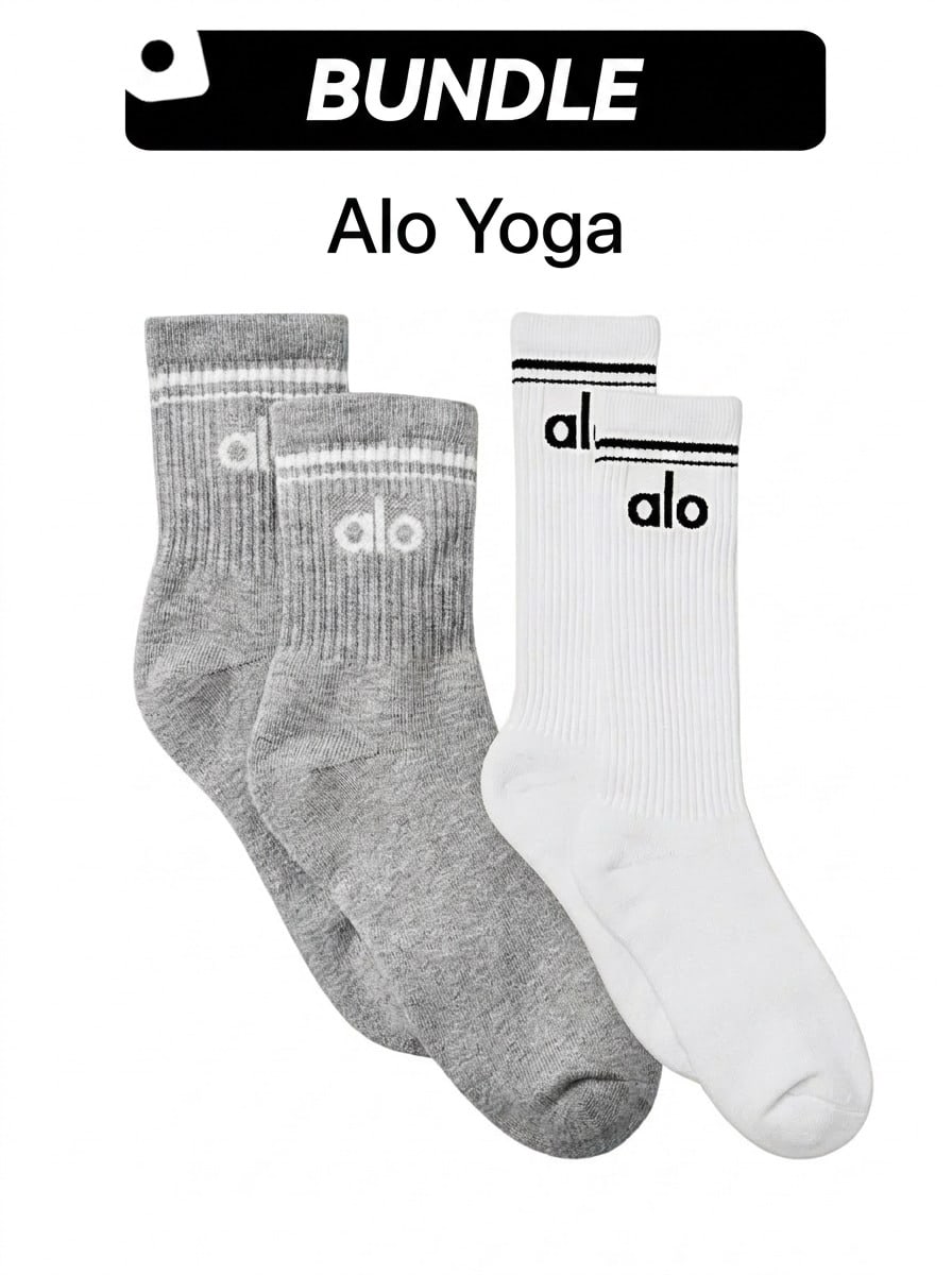 Alo Yoga 男女通用运动袜 & Alo 男女通用中筒袜套装 吸汗透气保暖 高弹亲肤柔软 易清洁 易洗快干 多功能 健身训练 跑步 日常上学 灰色 白色 A0480U-灰色 A0357U-白色 - 灰白 - 查看 1