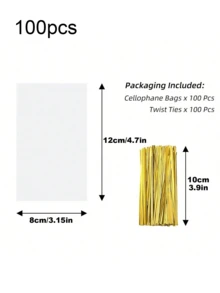 100 piezas de bolsas de plástico transparente de 3.15"X4.7" y 4"X6.3" (con lazos), adecuadas para empaquetar cake pops y paletas - multicolor - Ver 10