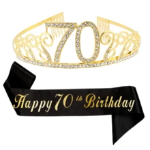 2 peças/Conjunto Tiara de Coroa de Aniversário Faixa Mulheres 16th 18th 21st 30th 40th 50th 60th 70th 80th Feliz 16th 18th 21st 30th 40th 50th 60th 70th 80th Decoração de Festa de Aniversário Lembrancinhas - Visão 8