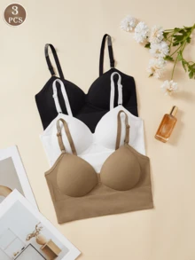 3 Buah Bra Wanita Tanpa Jahitan dengan Cup Tetap, Pakaian Dalam Kompresi Elegan, Pengait 4 Baris, Tanpa Kawat Baja, Tali Bahu yang Dapat Diatur untuk Pemakaian Sehari-hari & Olahraga - MultiWarna - View 1