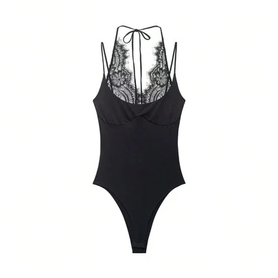 DEEKA Nuovi body estivi da donna alla moda, sexy, con contrasto di pizzo, eleganti, a fascia neri