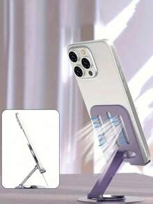 1pc 360° Adjustable Metal Phone Holder, Foldable Non-Slip Desktop Tablet Stand, Multi-Angle Adjustable Height, Suitable For All Smartphones/Tablets, For Office/Study/Video Watching/Live Streaming, Ergonomic Phone Accessory - All-metal Phone Holder - View 4