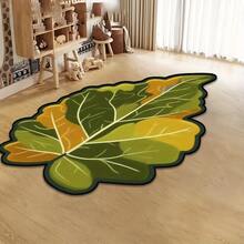 1pc Leaf Pattern Plush Thickened Carpet, Warm Fuzzy Rug For Autumn/Winter, Decorative Floor Mat For Bedroom, Living Room, Home Decor, Washable - Multicolor 1 - View 1