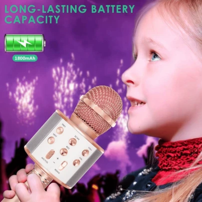 Microfone Infantil de Karaokê Bluetooth Sem Fio recarregável,para casa KTV festa de aniversário