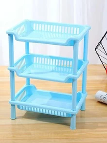 1pc Plastic Kitchen Storage Rack, Modernist Square Storage Rack For Kitchen - Pink - View 17