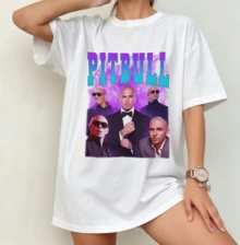 Pitbul Retro Hip Hop Collage T-Shirt | Gender-Neutral Oversized Music Fan Shirt White - White - View 8