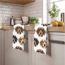 2 buah Handuk Dapur Minimalis Motif Anjing Sosis, Kain Lap Piring Bahan Poliester Lembut, Cocok untuk Dekorasi Dapur, Pembersihan, Dekorasi Pesta Liburan, Perlengkapan Dapur & Kamar Mandi, Dekorasi Rumah, Hadiah Pesta Rumah Baru - MultiWarna - View 7
