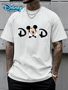 (Disney Licensed)Disney Mickey Mouse Men's T-Shirt, "DAD" Mickey Silhouette Graphic Tee, Oversized Crew Neck Short Sleeve Casual Streetwear T-Shirt, Cute Mickey In The Middle Of "DAD" Letters Print Men's Summer Top, Disney Officially Authorized Men's Short-Sleeved T-Shirts, Mens Clothes, Men, Ropa De Hombre, Summer Clothes, Men Shirts, Graphic Tees, Disney Outfits Men, Graphic Tees, Camisetas Para Hombre, Camisas Para Hombre, Summer Outfits For Men, Father's Day Gift, Perfect Gift For Family And Friends, Which Are Necessary For Birthday Parties, Disney Shirts, Mens Clothes, Summer Clothes, Officially Licensed Disney T-Shirts, Disney Men's And Women's Spring/Summer Fashion Casual Short-Sleeve T-Shirts - 白色 - 查看 1