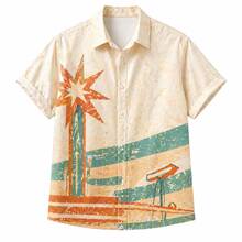 Men's Retro Desert Geometric Print 2 Piece Outfit, Summer Casual Button Down Shirt And Shorts Set, Lightweight Beach Vacation Suits For Men - A - 查看 3