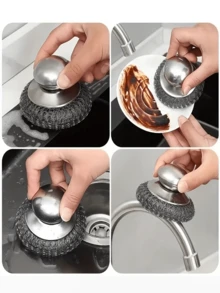 1pc Durable Stainless Steel Kitchen Scrub Brush, Featuring Ergonomic Handle Design - A Practical Tool Specially Designed For Cleaning Pots And Utensils, Tackles Stubborn Stains Effortlessly, Convenient Operation For Hassle-Free Kitchen Cleaning. - Multicolor - View 3