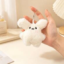 1pc Cute Cartoon Dog, Bear, Rabbit Plush Pendant, Soft Doll Keychain, Couple Bag Charm, Birthday Gift (Chain Style And Color Randomly Assorted Due To Production Batch Difference) - White - View 4