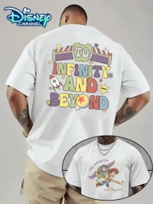 (Disney Licensed)Disney Toy Story Men's T-Shirt, "To Infinity And Beyond" Retro Text Graphic Tee, Oversized Crew Neck Short Sleeve Casual Streetwear T-Shirt, Vintage Colorful Letters With Space Theme Print Men's Summer Top, Disney Officially Authorized Men's Short-Sleeved T-Shirts, Mens Clothes, Men, Ropa De Hombre, Summer Clothes, Men Shirts, Graphic Tees, Disney Outfits Men, Graphic Tees, Camisetas Para Hombre, Camisas Para Hombre, Summer Outfits For Men, Father's Day Gift, Perfect Gift For Family And Friends, Which Are Necessary For Birthday Parties, Disney Shirts, Mens Clothes, Summer Clothes, Officially Licensed Disney T-Shirts, Disney Men's And Women's Spring/Summer Fashion Casual Short-Sleeve T-Shirts - White - View 1