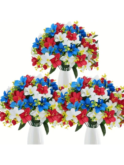 1/3pcs Artificial Flowers, 4th Of July Artificial Flowers, Independence Day Decor, Home Decor, Floral Tabletop Centerpiece, Holiday Decoration, Family Gathering Decor, Party Decoration, Desktop Decor, Bedroom Decor, Memorial Day Decor, Garden Decor, Cemetery Decor, Anniversary Decoration