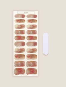 20片透明底色美甲貼紙，需UV燈固化，沙龍級品質持久耐用，跨境批發同款小紅書風格美甲貼，適用指尖 - 淺粉色 - 查看 3