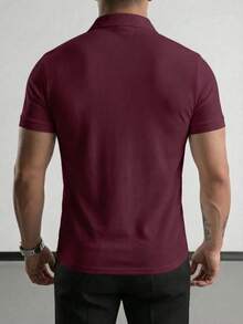 Camisa polo de manga corta de unicolor, de media cartera, casual y versátil para el trabajo diario para hombres - Burdeos - Ver 4