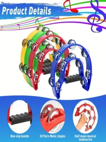 1pc Adult Half-Moon Hand Drum With Jingle Bells, Suitable For KTV, Family Gatherings, Holiday Parties, Cheering And Enhancing Party Atmosphere, Handheld Percussion Instrument - Multicolor - View 5
