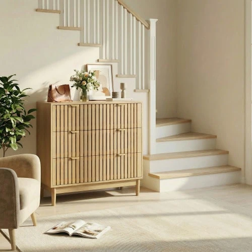 Modern Chest Of Drawers In Medieval Country Style With Three Drawers, Dressing Table Storage Cabinet, Wooden Cabinet, Suitable For Living Room, Bedroom, Hallway, Oak Color. - Oak - View 1