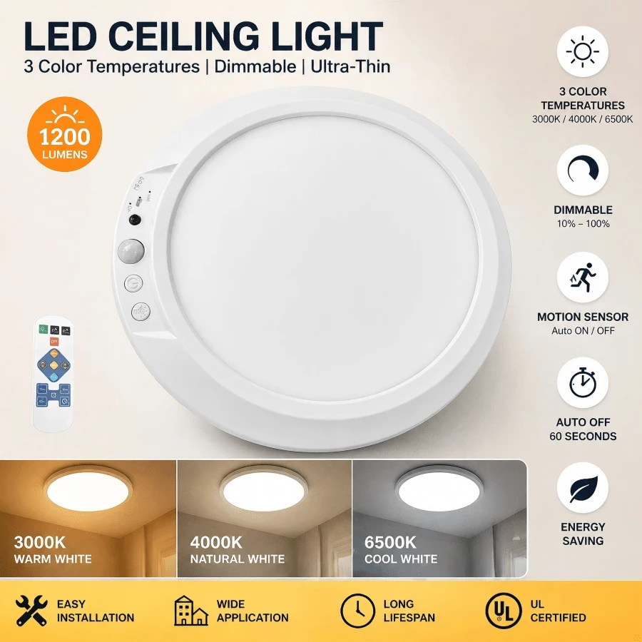 1pc Magnetic Motion Sensor Rechargeable Ceiling Light With Remote Control, Wireless Battery Powered Ceiling Light, No Wiring Required, Magnetic Mount, Dimmable Bathroom Light With Remote, 3 Lighting Modes And Multi-Level Brightness Adjustment, Supports Remote Operation, Timer Setting And Motion Sensor, Timer, 3 Colors, Rechargeable Closet Hallway Light, Wireless LED Ceiling Light, 3-Color Dimmable Indoor Light, Suitable For Wardrobe, Shower, Pantry, Shed, Hallway, Living Room, Kitchen, Bathroom