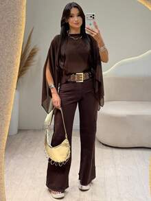 Women's Transparent Blouse, Tulle Cape, Multi-Style Chiffon, Elegant, Chic - Rỉ Nâu - Xem 2