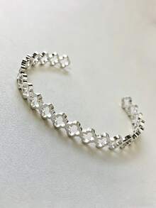 1pc Luxury Titanium Steel Open Bangle Bracelet, Versatile Fashion Accessory For Women - Silver - View 5
