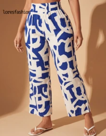 Pantalónpara Mujer de Pierna Ancha con Cintura Alta Elástica y Pretina Ancha, Diseño Suelto y Fluido que Estiliza la Figura, Estampado de Lunares Grandes Moderno y Elegante, Tela de Rayón Ligera, Suave, Transpirable y de Alta Calidad que No se Arruga ni Hace Bolitas, Pantalón Largo Cómodo con Bolsillos Laterales y Ajuste Relajado, Ideal para Vacaciones, Playa, Paseos, Compras o Uso Diario, Look Casual Chic Versátil para Primavera, Verano y Otoño, Fácil de Combinar con Camisetas, Tops, Blusas o Sandalias, Prenda Femenina Moderna que Aporta Frescura, Movimiento y Estilo en Cualquier Ocasión - Azul - Ver 3